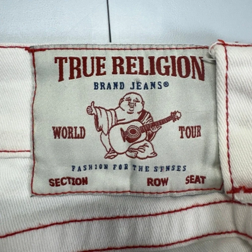 True Religion Ricky Relaxed Straight White Red Stitch Jeans Mens 38 x 27
